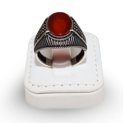 خاتم فضة وعقيق لون احمر رجالي – C6 مقتنياتي